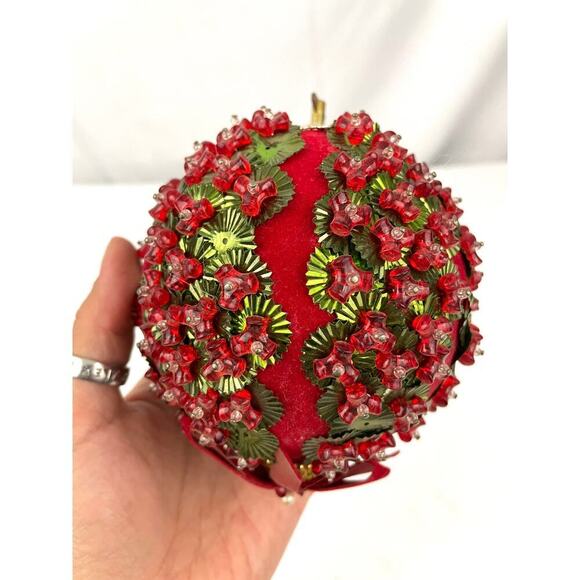 VTG Beaded Ornament Ball Music Box Christmas Decor | MCM Push Pin Craft Sequin - Picture 1 of 11
